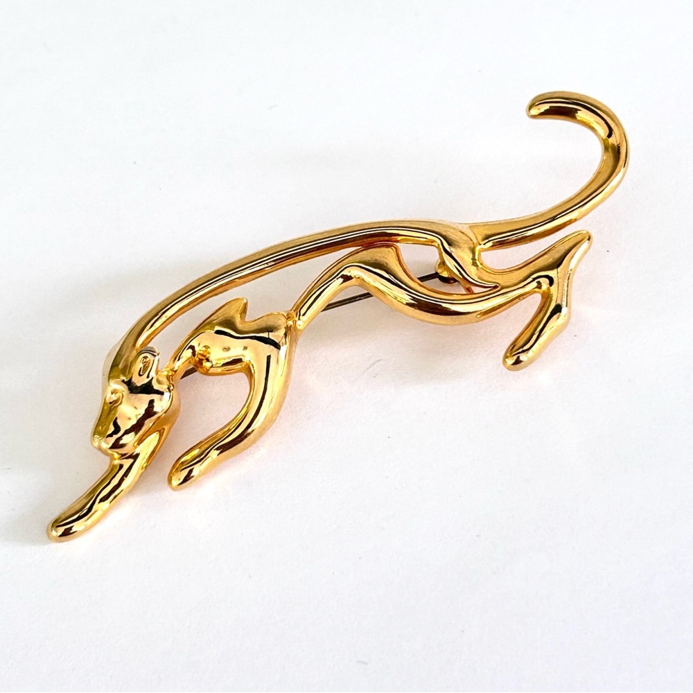 Cougar Pin Brooch Modern Open Work 3.5β Long Gold Tone Panther Cat